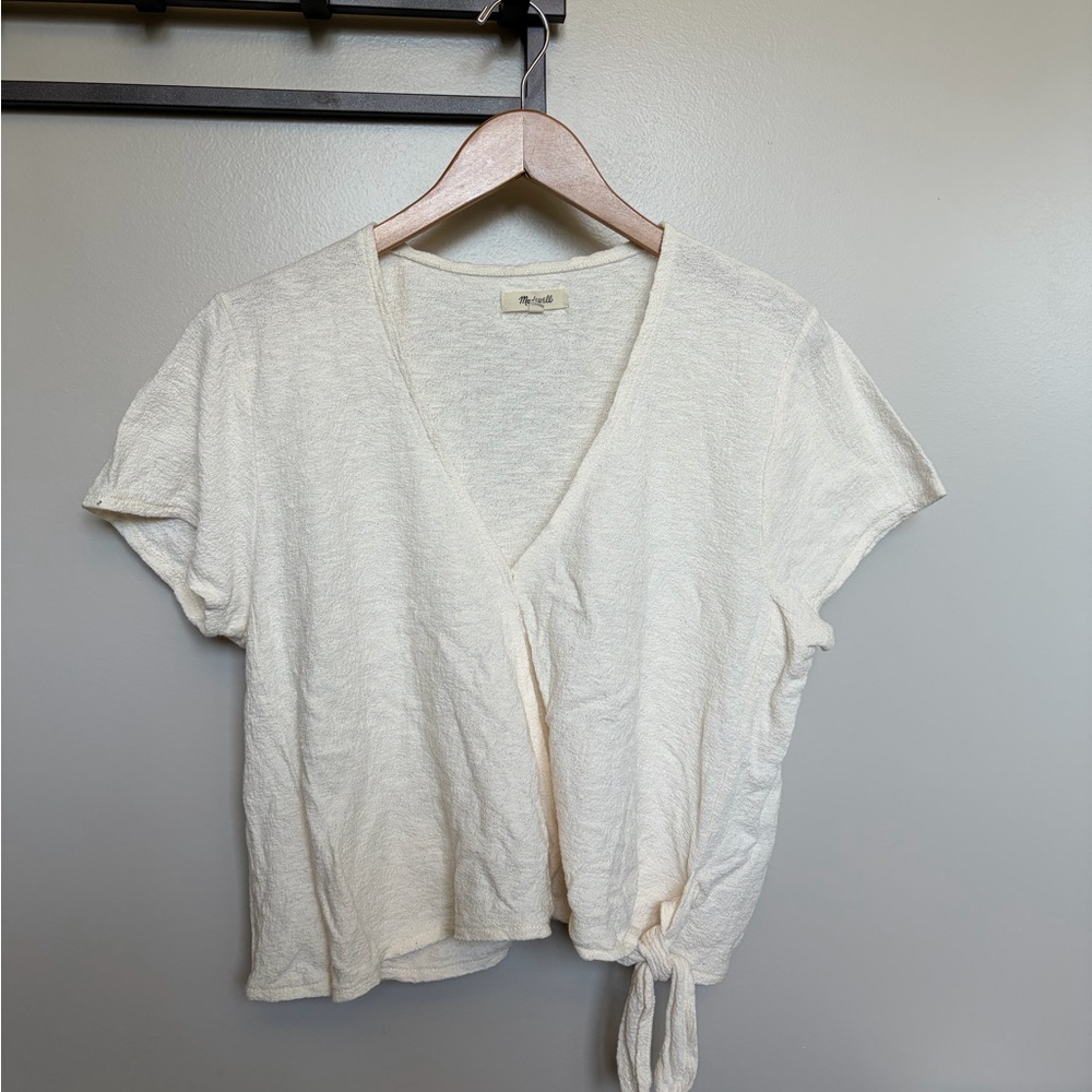 Madewell Cream Short Sleeve Wrap Top with Side Tie